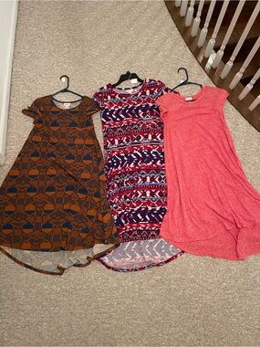 LuLaRoe Women’s Midi Dresses - Rust Geometric, Navy Multi Tribal, Coral Pink
